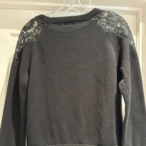 Maison Jules Black Sweater Lace Shoulder Cap